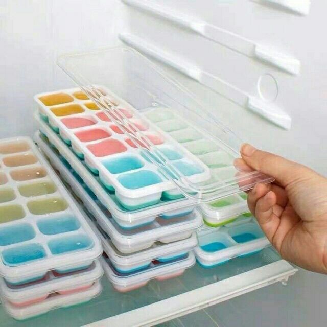 Bộ 2 Khay Làm Đá, Làm Thạch 14 Ô Silicon Có Nắp Đậy