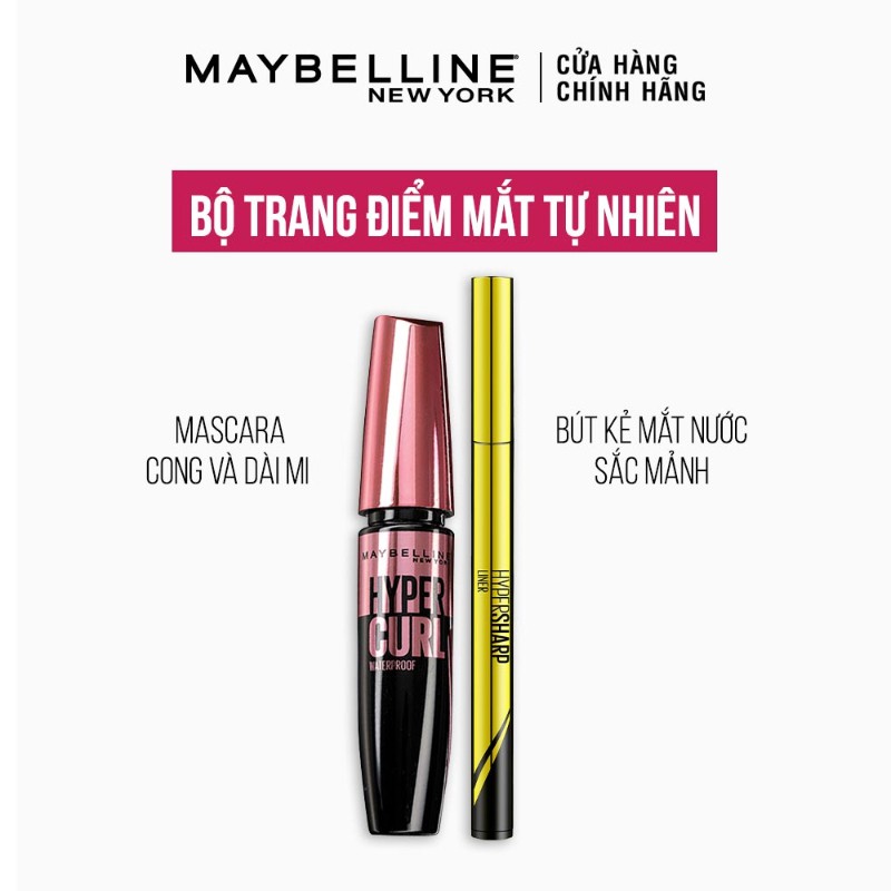 [Bộ trang điểm] Bút kẻ mắt nước Hyper Sharp 0.5g+ Mascara Dài Mi và Cong Mi Hyper Curl 9.2ml Maybelline New York