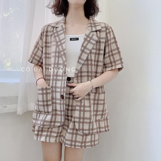 Set kẻ áo vest