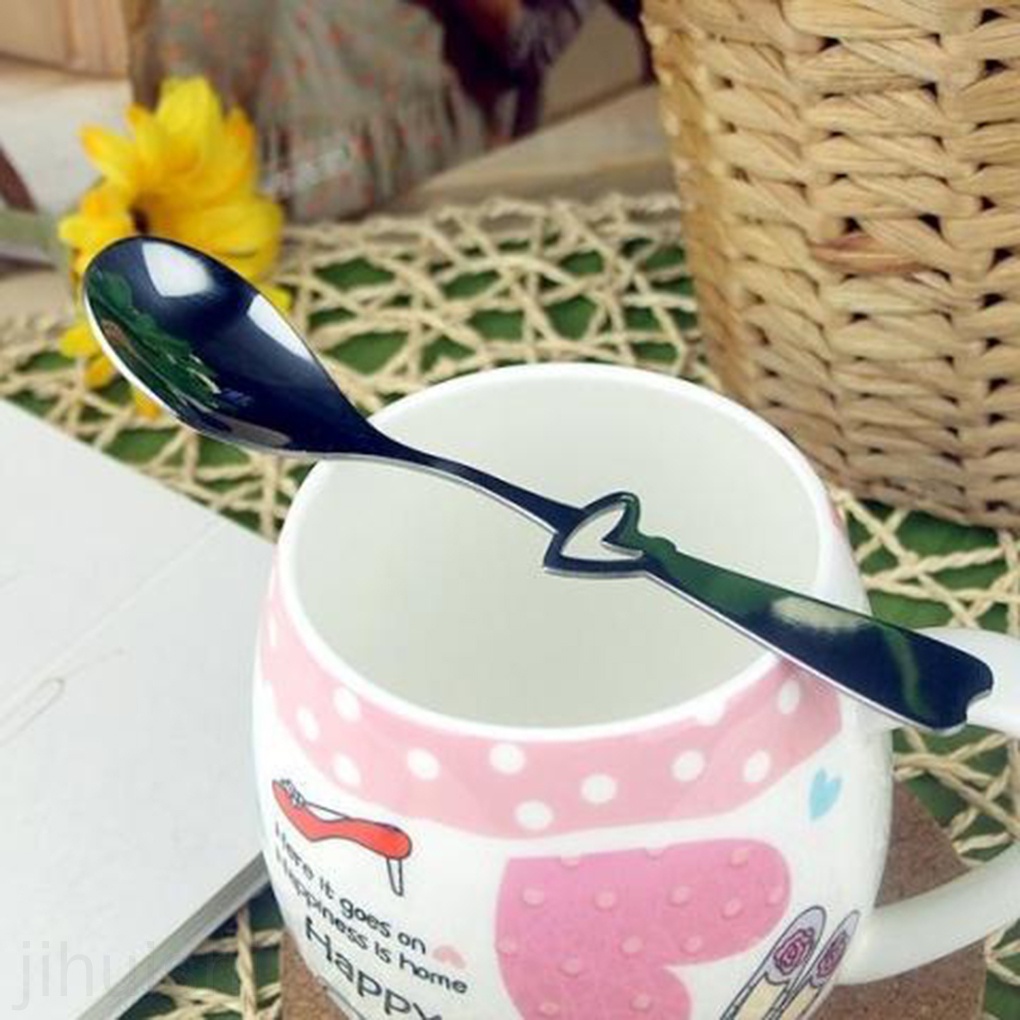 Muỗng Uống Trà / Cà Phê / Ăn Tráng Miệng Cán Dài Hình Trái Tim Bằng Thép Không Gỉ