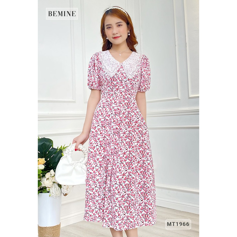 Đầm xòe hoa nhí tay bồng cổ ren BEMINE MT1966DO | BigBuy360 - bigbuy360.vn