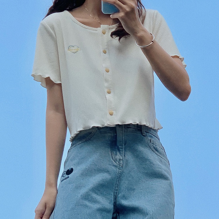 Áo Thun Ngắn Tay Màu Trơn Thêu Họa Tiết Dành Cho Nữ JL-TX-312