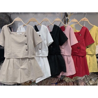 Sét áo croptop cúc lệch kèm quần sooc nhiều màu