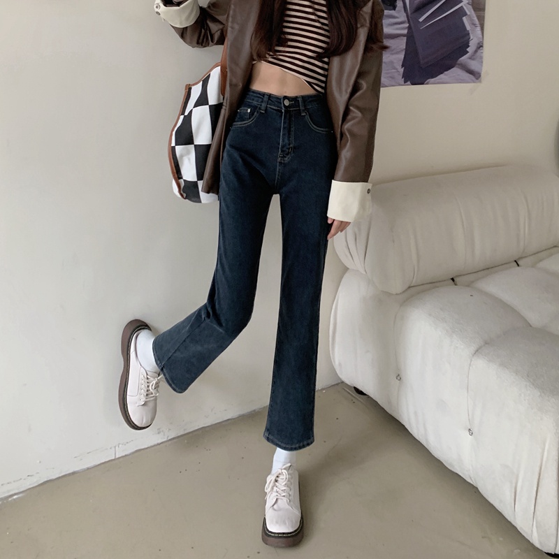 Xiaozhainv Quần jean thời trang ống suông dáng rộng co giãn với 4 màu xinh xắn dễ phối đồ dành cho nữ