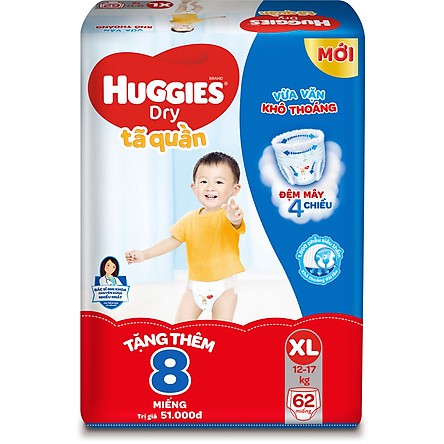 (TẶNG THÊM 8 MIẾNG) TÃ QUẦN HUGGIES M74/L68/XL62/XXL56