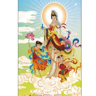 Tranh thêu chữ thập Phật Quan Âm 78 x 47 cm