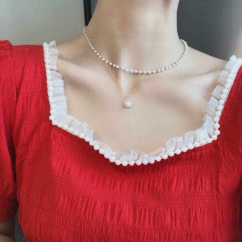 Dây chuyền nữ Madeline mặt ngọc trai nhân tạo 2 lớp dễ thương thời trang