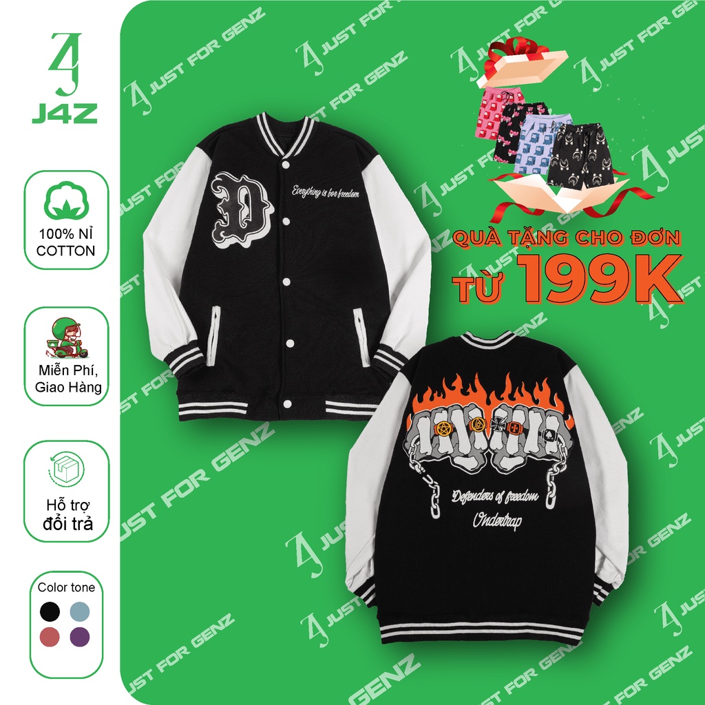 Áo khoác Bomber Varsity Jacket UNDERTRAP, áo bomber nam nữ unisex JFgenz chất nỉ bông DFire