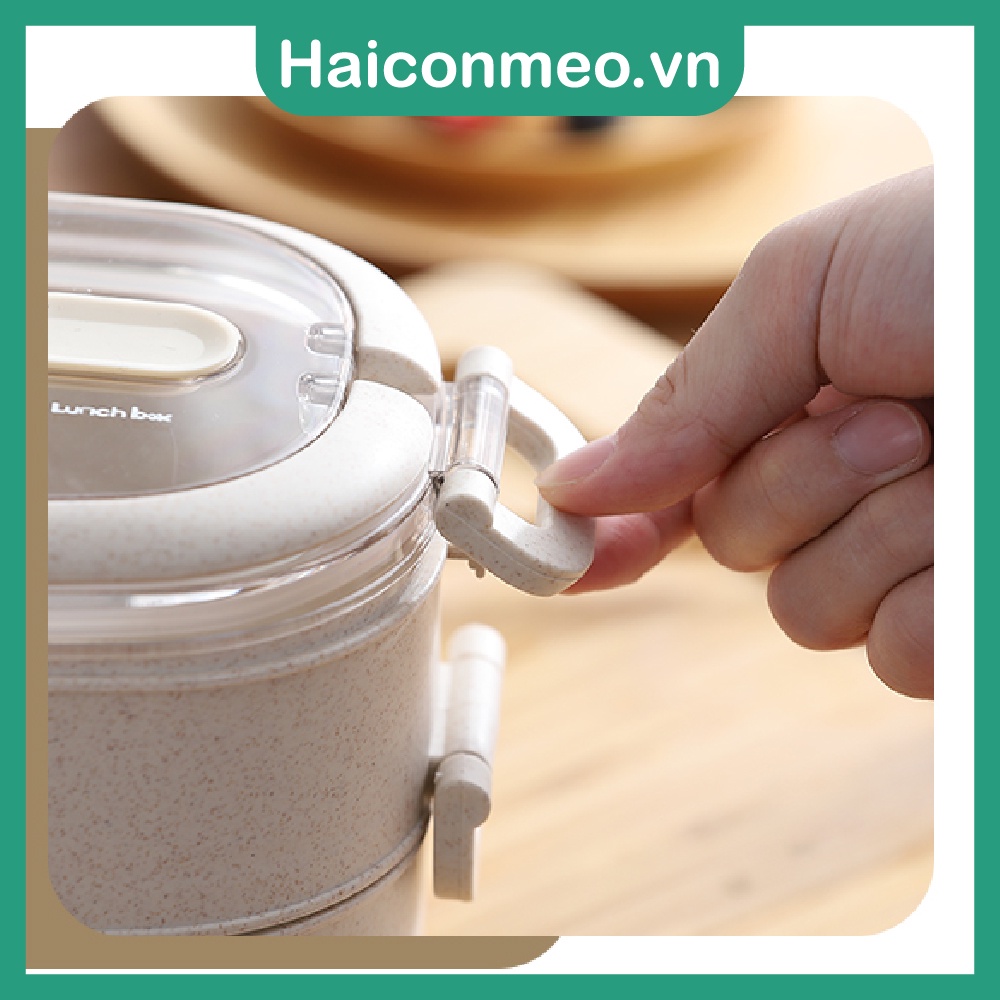 Hộp đựng cơm lúa mạch 2 tầng có quai xách 800ml