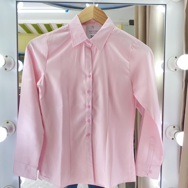 Áo sơ mi nữ tay dài HATOP cao cấp vải cotton loại 1 màu hồng phấn ASHD217