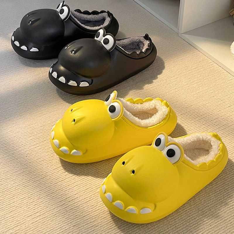 Dép Đi Trong Nhà Phong Cách Mới Họa Tiết Khủng Long Hoạt Hình Dễ Thương Chất Lượng Cao Chống Va Chạm Chống Thấm Nước Giữ Ấm Mùa Đông Cho Nữ