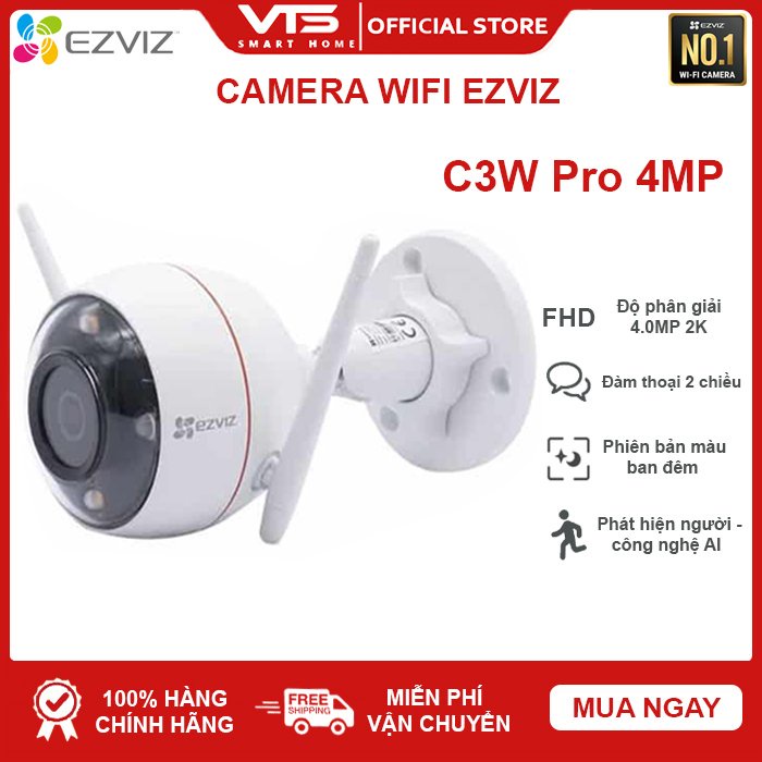 Camera WIFI Ngoài trời EZVIZ C3W PRO 4MP IP67, Màu Ban Đêm, Âm Thanh 2 Chiều, Đèn và Còi Báo Động, AI