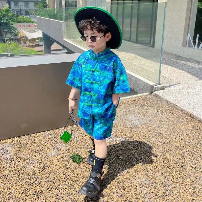 Bộ Áo Sơ Mi + Quần Short In Họa Tiết Phong Cách Trung Hoa Độc Đáo Thời Trang Mùa Hè Cho Nam