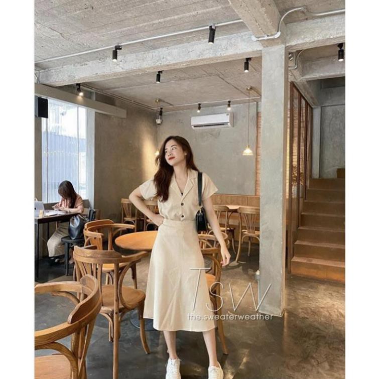 Sét Vest Croptop Kèm Chân Váy Dài Dáng Chữ A Kéo Khóa M322 -Teen 888