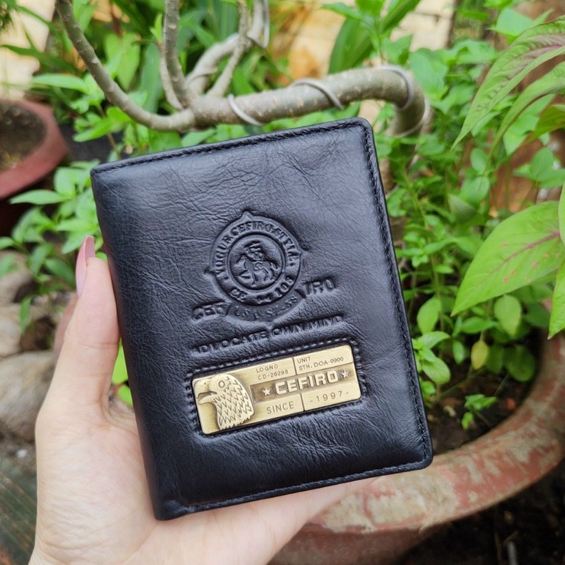 Ví Nam Da Bò CEFIRO Mỹ Chính Hãng  Biểu Tượng Đồng Nguyên Khối-Bóp Da Dáng Đứng Dáng Ngang Đựng Được Giấy Tờ Cũ