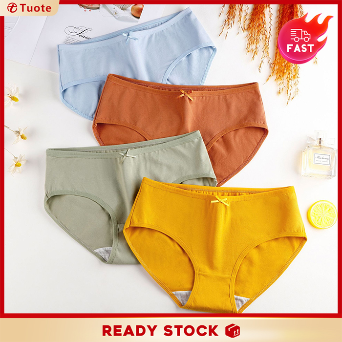 M~2XL Tuote Ready Stock Women's Panties Bowknot Cotton Underpants Soild Color Birefs