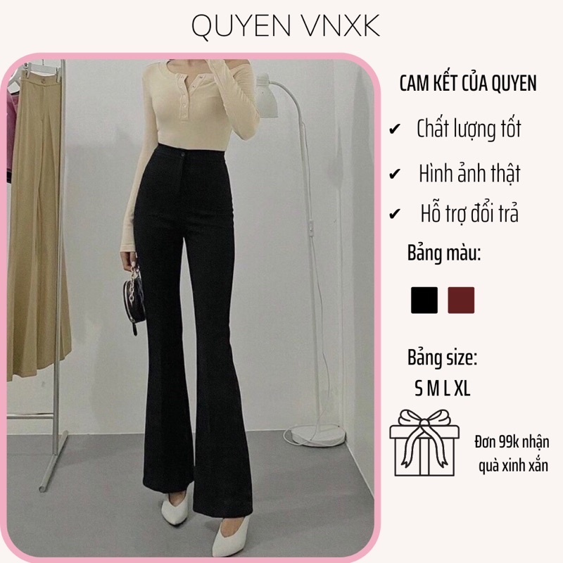 Quần ống loe nữ vải đẹp dày dặn co giãn nhẹ, cạp cao ống loe vừa, mặc suông óng quần