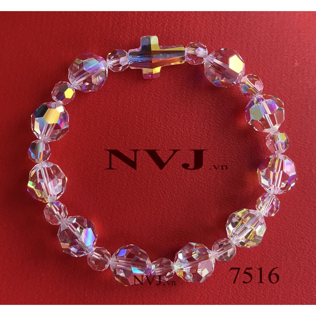 Vòng tay chuỗi mân côi 10ly & 6ly pha lê Swarovski hạt tròn 5000 rosary cao cấp lấp lánh kèm thánh giá 5378 001AB