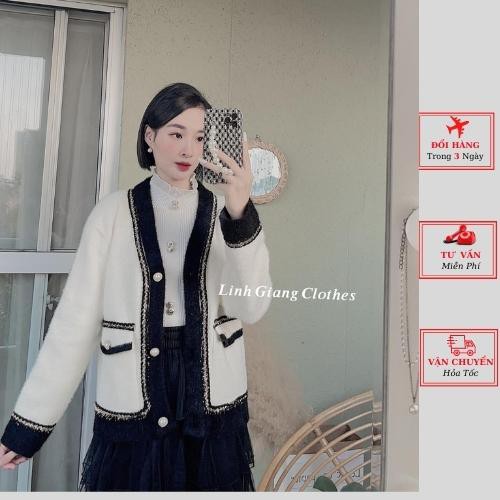 Áo cardigan len lông nữ viền đen trắng công sở ulzzang Hàn Quốc mùa thu đông