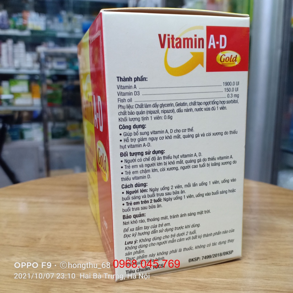 Vitamin A-D Gold Phúc Vinh - Giúp giảm nguy cơ khô mắt, quáng gà, còi xương hộp 100 viên