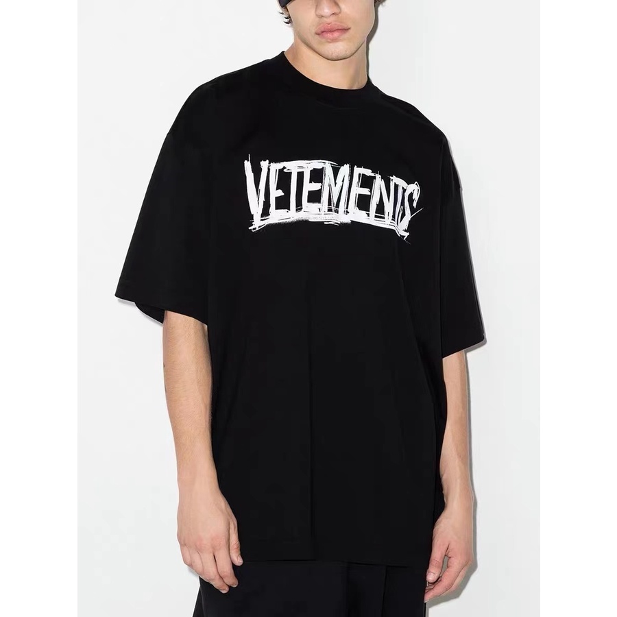 VETEMENTS 2022SS Graffiti logo letter front and back printed short-sleeved cotton round neck couple 
