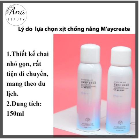 Xịt Chống Nắng Trắng Da MayCreate 150ml