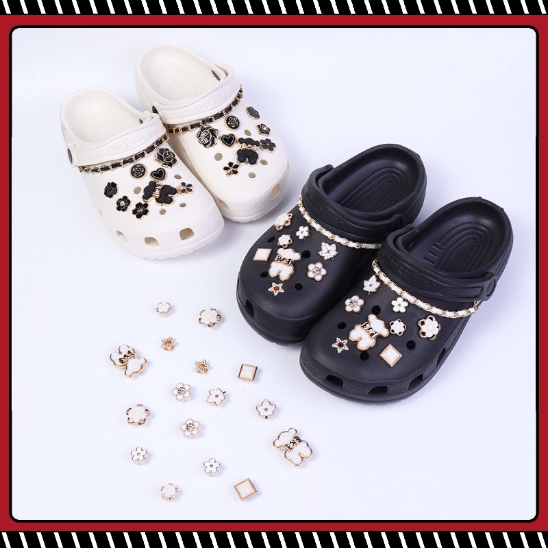 Bộ 16 Phụ Kiện Trang Trí Giày Crocs Bằng Da Hình Gấu Đeo Nơ Xinh Xắn DIY