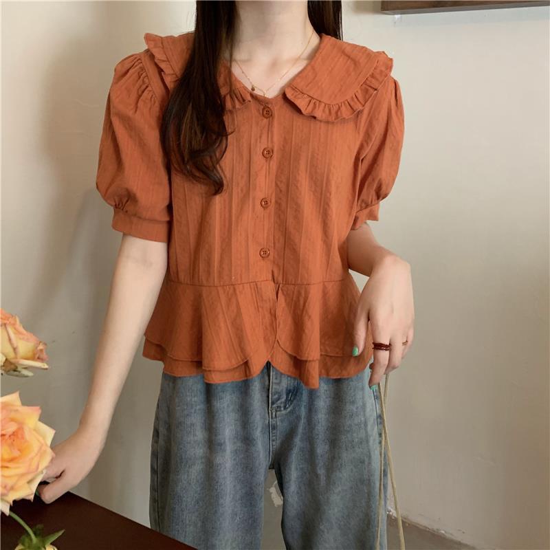 Áo kiểu BH tay phồng cổ sơ mi dáng rộng thời trang mùa xuân dành cho nữ 2022