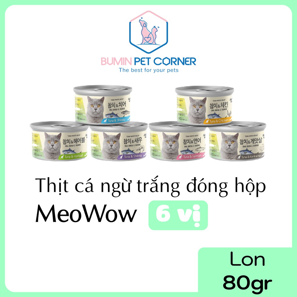 Thịt cá ngừ trắng đóng hộp cho mèo MeoWow lon 80g