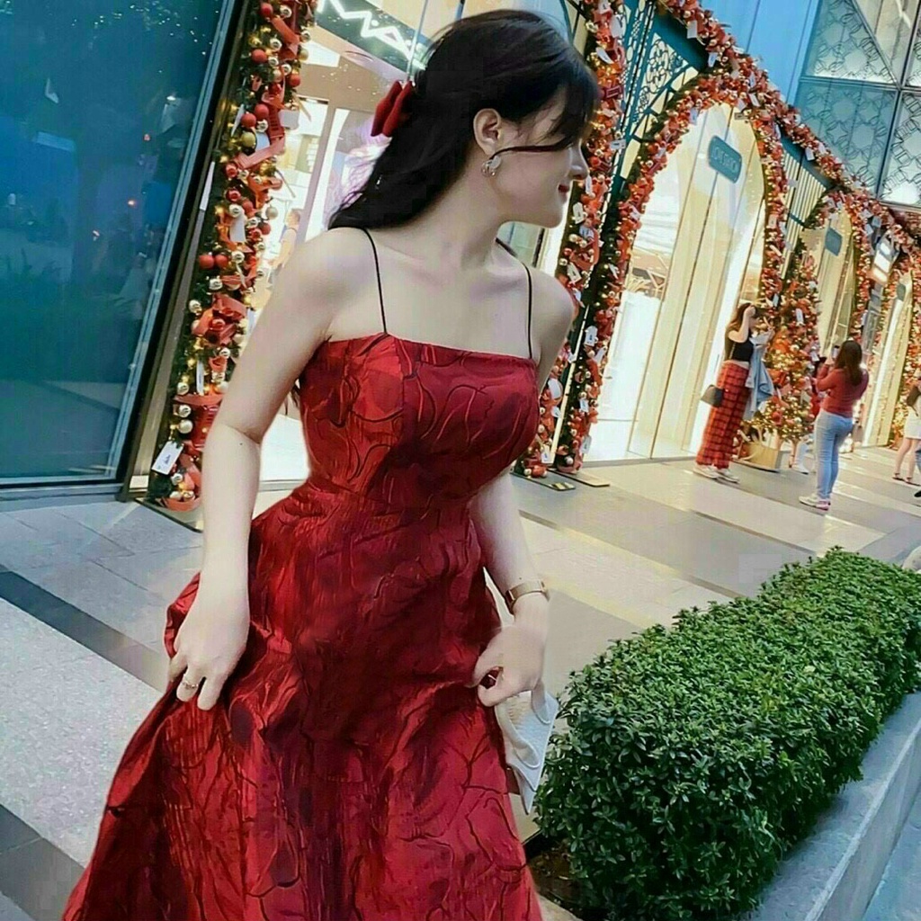 ĐẦM VÁY XÒE hai dây 2s dự tiệc đầm gấm tiểu thư sang chảnh