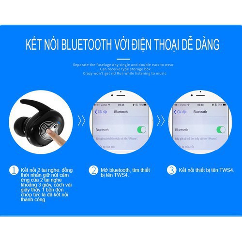 Tai Nghe Bluetooth D77 Nút Cảm Ứng Thế Hệ Mới, Âm Thanh Siêu Đỉnh, Chống Nước 100%SIÊU HOT