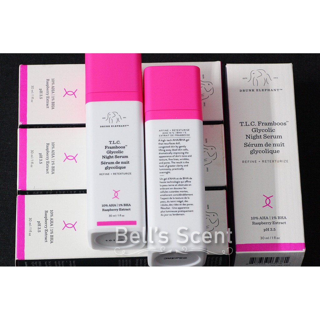 Tinh chất Serum Drunk Elephant T.L.C. Framboos Glycolic Resurfacing Night Serum 30ml có hộp