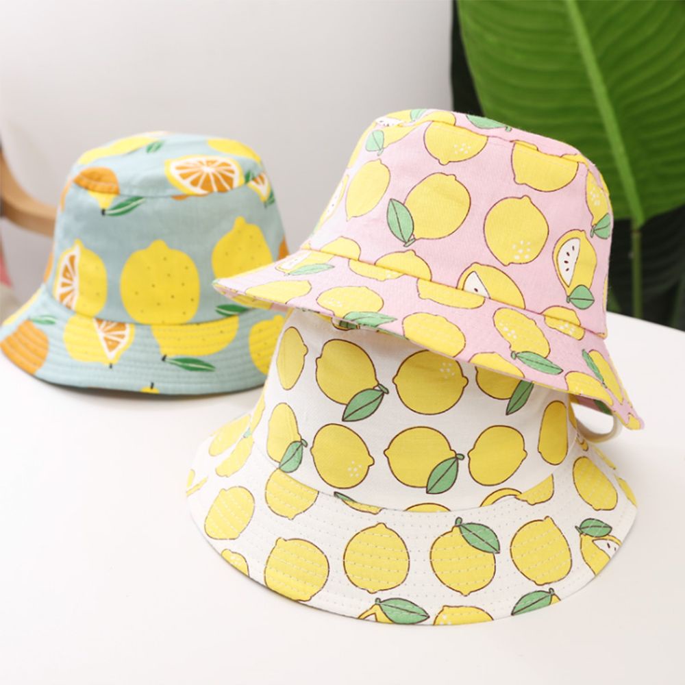 Nón che nắng kiểu ngư dân vành rộng có dây đeo cằm họa tiết quả chanh/ chú thỏ dành cho bé trai và bé gái vào mùa hè