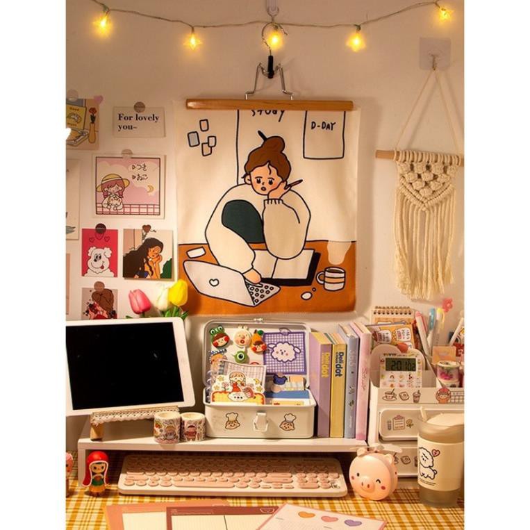 Tranh vải treo tường trang trí, decor phòng hình cô gái dễ thương