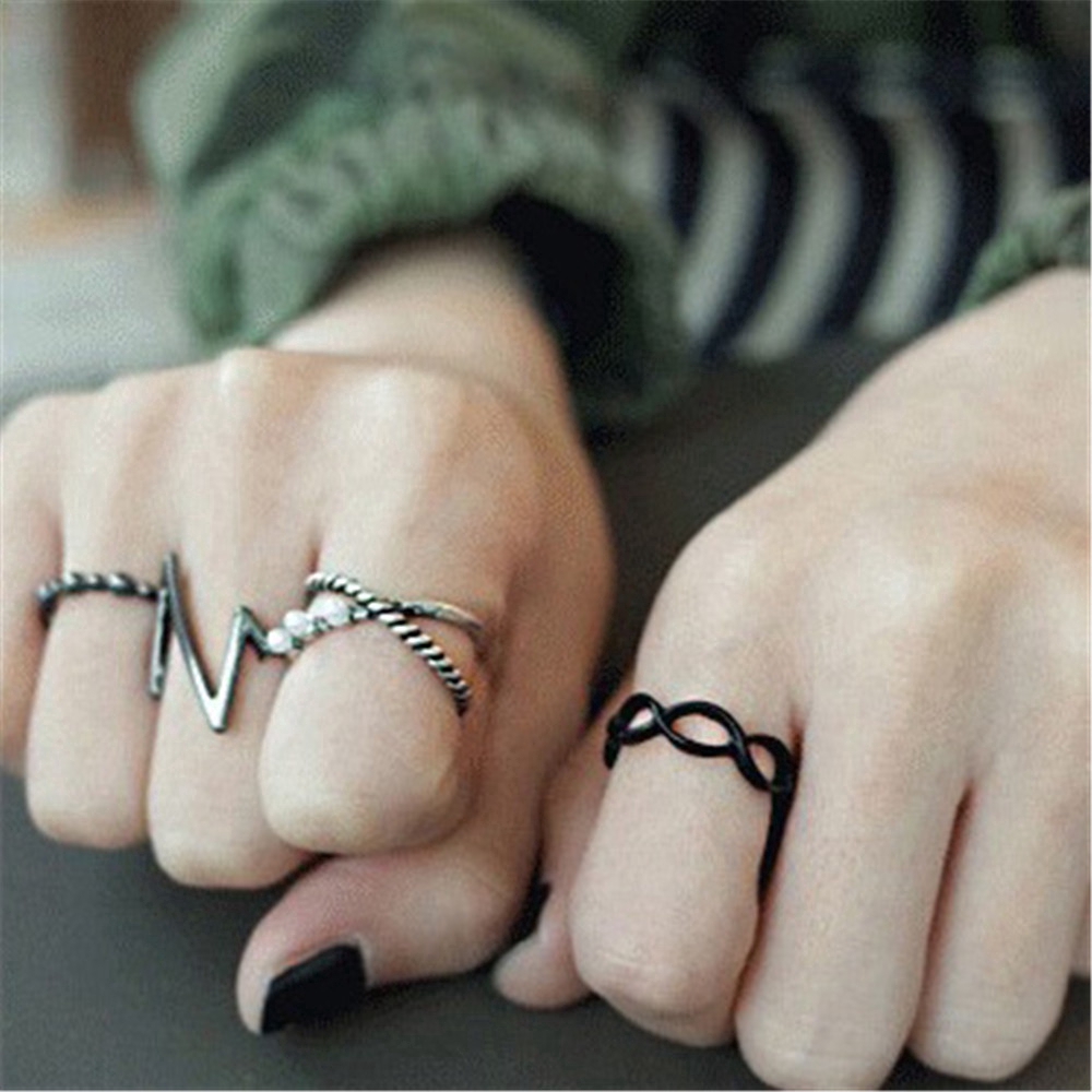 Set 4 nhẫn đôi sáng tạo phong cách retro độc đáo