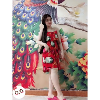Đầm lanh 2 dây bèo ngực, nhiều màu