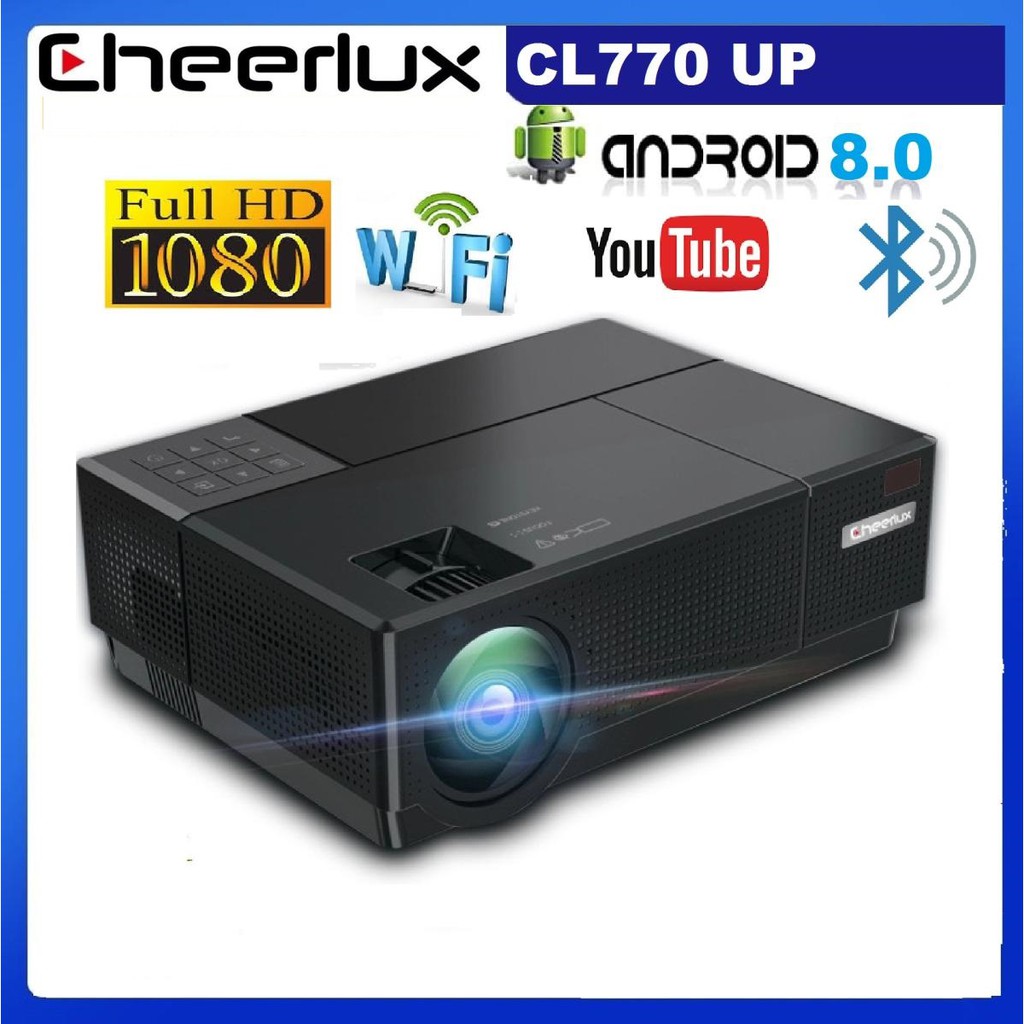 Máy chiếu Android FULL HD Cheerlux CL770 projector, kết nối WIFI, Bluetooth, xem youtube, netflix, tivi online