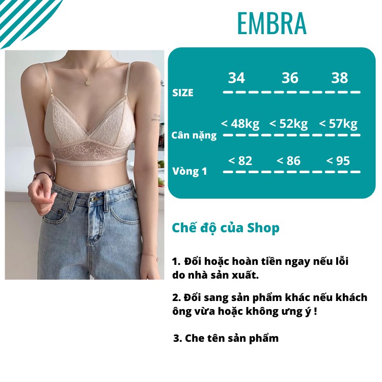 Áo Lót Nữ không gọng Lưng Thấp Embra Chuyên Dùng Mặc Áo Hở Lưng Bralette Mỏng Không Đệm EB003