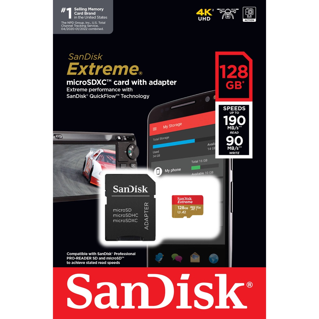 Thẻ nhớ MicroSDXC SanDisk Extreme A2 - 128GB V30 U3 4K Class 10 UHS-I 190MB/ s 160MB/s (SDSQXAA-128G-AN6MA) | Shopee Việt Nam Thẻ nhớ MicroSDXC SanDisk Extreme A2 - 128GB V30 U3 4K Class 10 UHS-I 190MB/ s 160MB/s (SDSQXAA-128G-AN6MA) | Shopee Việt Nam