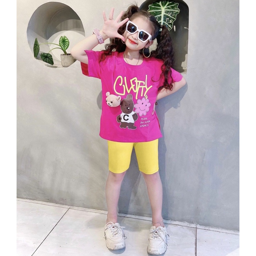 Lyvyshop - (Hàng đẹp) Bộ quần áo bé gái kèm Gấu siêu cute cho bé từ 09kg-28kg (giá 01 bộ)