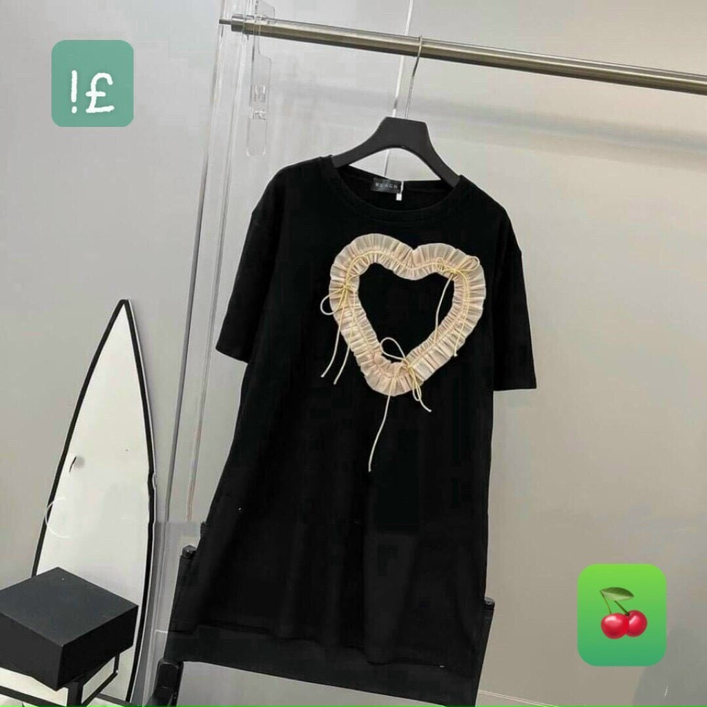 đầm suông tay ngắn phối nơ bèo phối dây thừng xinh chất cotton