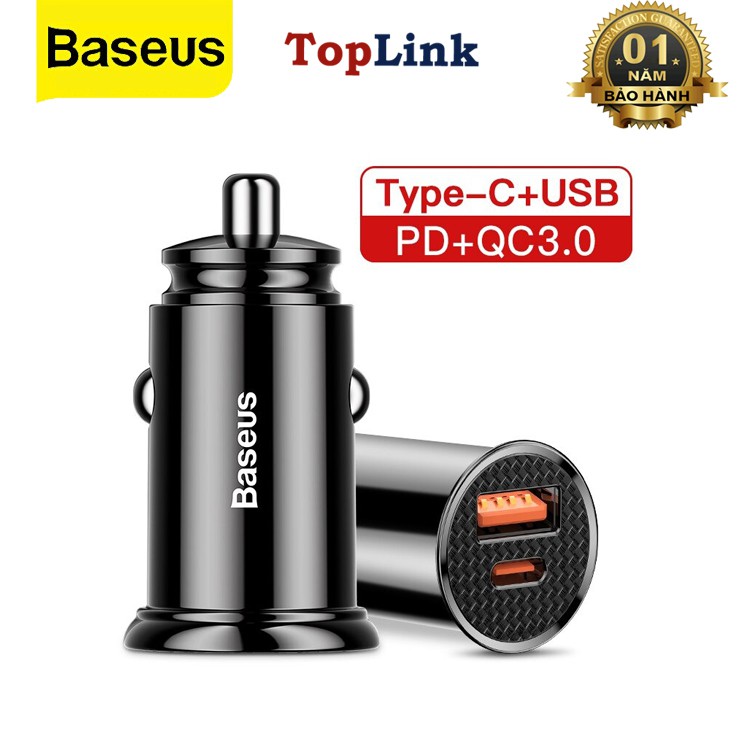 Tẩu Sạc Mini Xe Hơi Ô Tô Baseus C16Q1 Công Suất 30W 1 Cổng USB 1 Cổng PD Tích Hợp QC 3.0, QC 4.0, PD 3.0