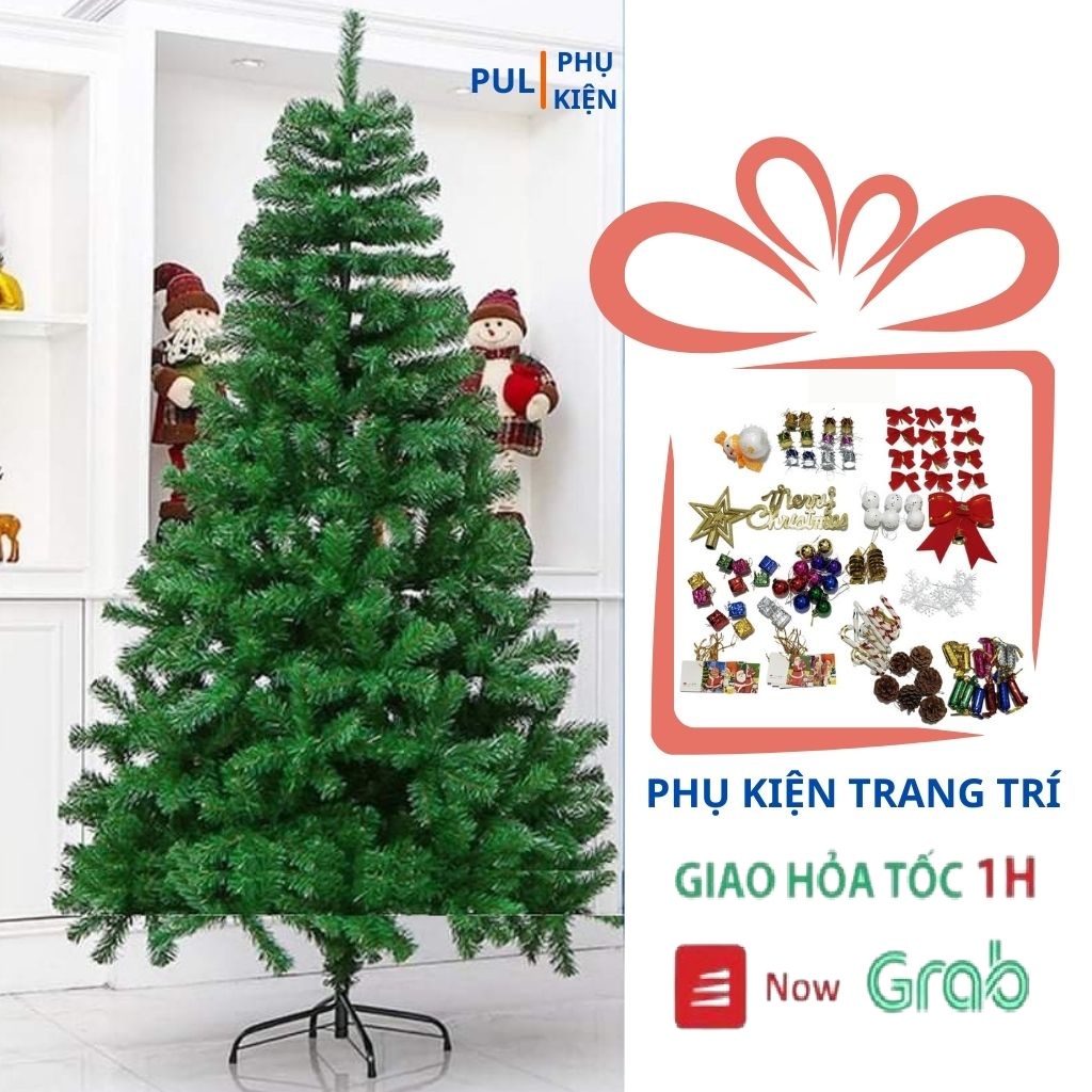 Cây thông noel 2m4 kèm bộ phụ kiện quả châu bông tuyết thiệp quả thông dây đèn led...trang trí cây thông giáng sinh 2.4m