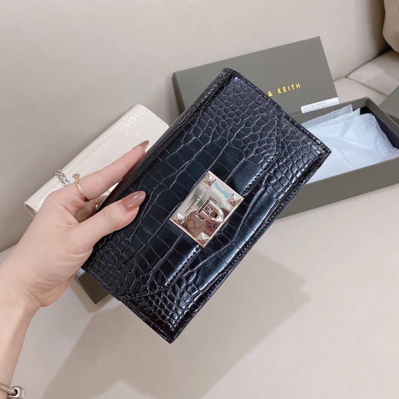 Clutch CK khoá gập da rắn size 19cm fullbox