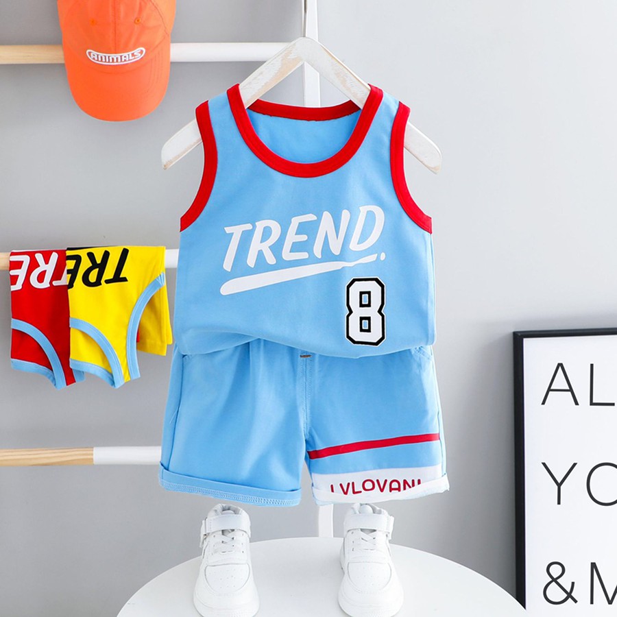 Bộ Ba Lỗ Bóng Rổ Trend Cộc Tay Cho Bé Mặc Mùa Hè MINI KIDS Size Từ 8-20kg