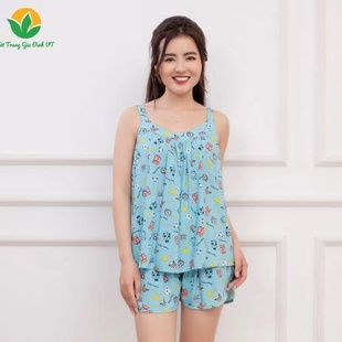 Bộ lanh nữ quần đùi áo hai dây họa tiết hoa nhí B01.2101 - Thời Trang Gia Đình VT