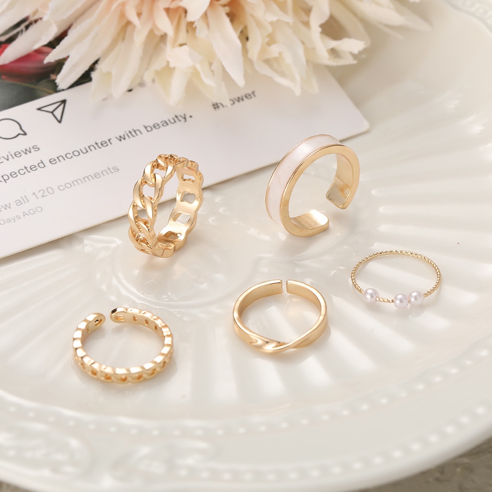 Set 5 nhẫn đeo ngón tay đính ngọc trai sang trọng cho nữ