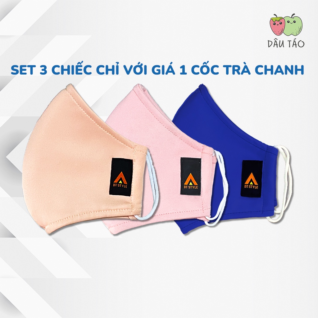 Khẩu trang vải kháng khuẩn DT Style - Set 3 chọn màu - ngăn bụi, chống nắng, màu đen, trơn, thời trang, lớn che kín mặt