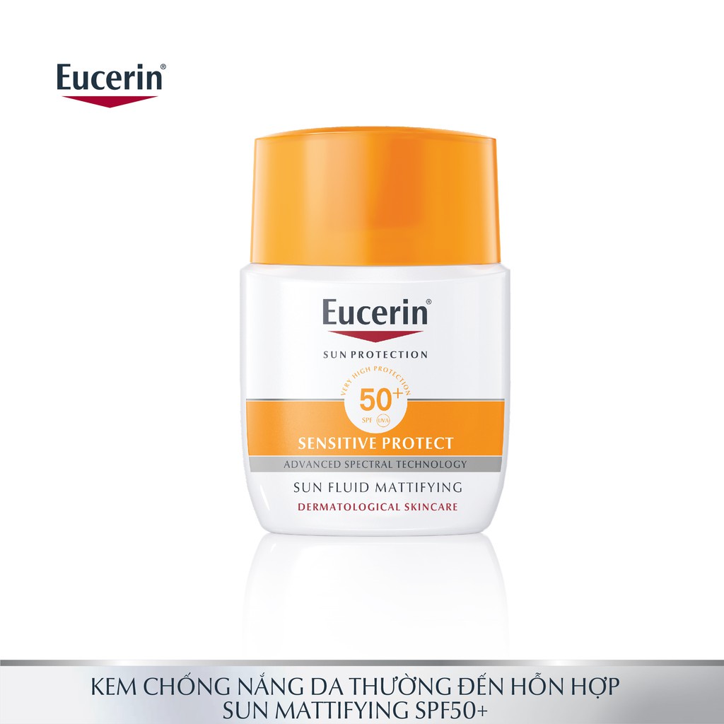 Kem Chống Nắng Eucerin Sun Fluid Mattifying Sensitive SPF 50+ 50ml - Cho Da Khô, Mụn, Nhạy Cảm, Da Hỗn Hợp