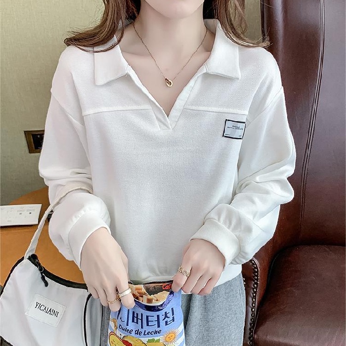 【ZHELIHANGFEI】Áo Dệt Kim Tay Dài Cổ Bẻ Lưng Cao Dáng Rộng Phong Cách Thời Trang Mỹ